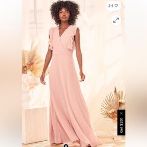 Lulus Sweetest Forever Rose Swiss Dot Surplice Ruffled Maxi Dress Sz S